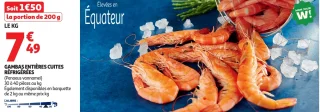 Gambas entières cuites réfrigérées Élevées en Équateur