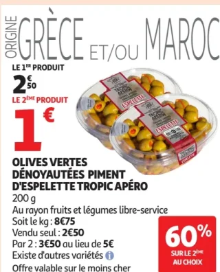 OLIVES VERTES DÉNOYAUTÉES PIMENT D'ESPELETTE TROPIC APÉRO