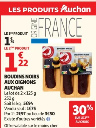 Boudins noirs aux oignons Auchan