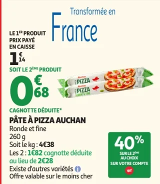 Pâte à pizza ronde et fine Auchan