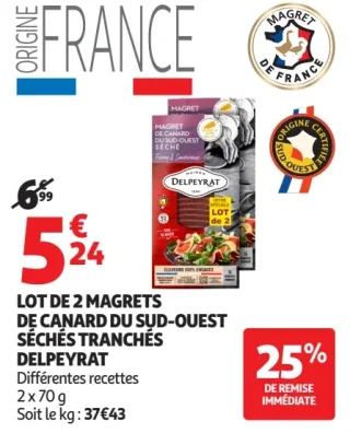 Lot de 2 magrets de canard du Sud-Ouest séchés tranchés Delpeyrat