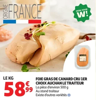 FOIE GRAS DE CANARD CRU 1ER CHOIX AUCHAN LE TRAITEUR