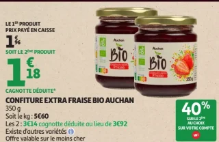 Confiture extra fraise Bio Auchan
