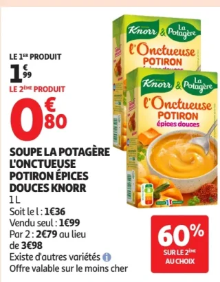 SOUPE LA POTAGÈRE L'ONCTUEUSE POTIRON ÉPICES DOUCES KNORR