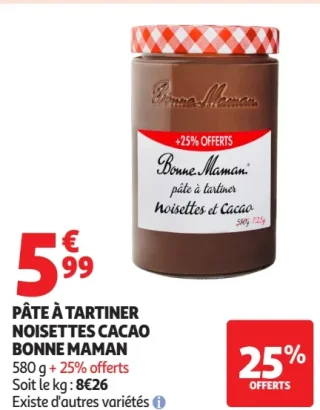 PÂTE À TARTINER NOISETTES CACAO BONNE MAMAN 580 g + 25% offerts