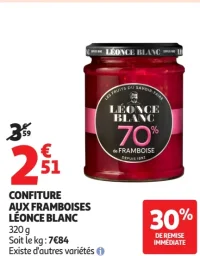 CONFITURE AUX FRAMBOISES LÉONCE BLANC 320 g