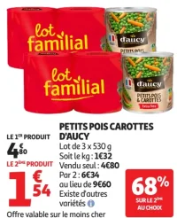 PETITS POIS CAROTTES D'AUCY lot de 3 x 530 g