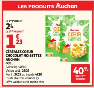 Céréales cœur chocolat noisettes Auchan