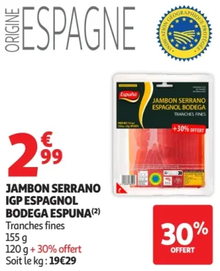 Jambon Serrano IGP espagnol Bodega Espuña