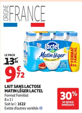 Lait sans lactose Matin Léger Lactel