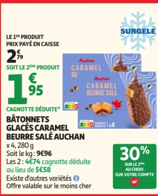 Bâtonnets Glacés Caramel Beurre Salé Auchan