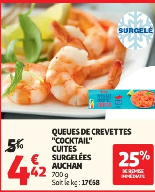 Queues de Crevettes "Cocktail" Cuites Surgelées Auchan