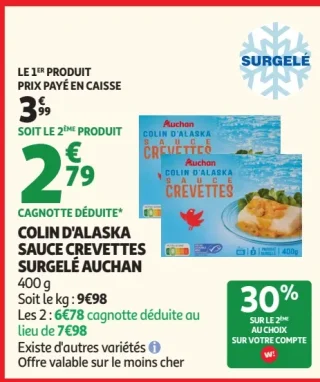 Colin d'Alaska Sauce Crevettes Surgelé Auchan