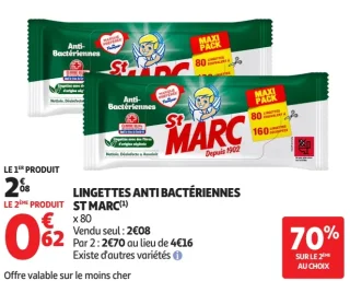 LINGETTES ANTI BACTÉRIENNES ST MARC