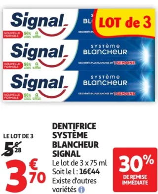 DENTIFRICE SYSTÈME BLANCHEUR SIGNAL Le lot de 3 x 75 ml