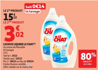LESSIVE LIQUIDE LE CHAT Au savon de Marseille 63 lavages 2.9l