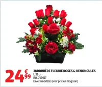 Jardinière fleurie roses & renoncules