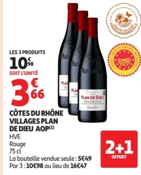 Vin rouge Côtes du Rhône Villages Plan de Dieu AOP HVE Plan de Dieu