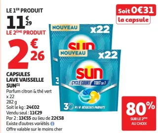 Capsules lave vaisselle Sun Cycle court Tout en 1 Parfum citron & thé vert