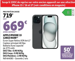 Apple iPhone 15 128Go Noir