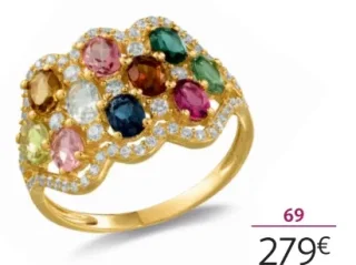 Bague en or 375 millièmes, tourmalines multicolores et oxydes de zirconium - La Vie en Or