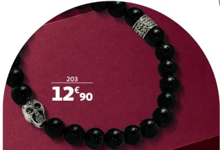 Bracelet élastique et perles synthétiques noires la VIE en OR