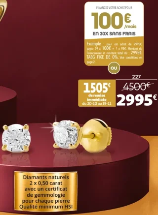 Boucles d'oreilles or 750 millièmes et diamants 1 carat La Vie en Or
