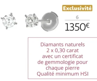 Boucles d'oreilles platine et diamants 0,60 carat la VIE en OR
