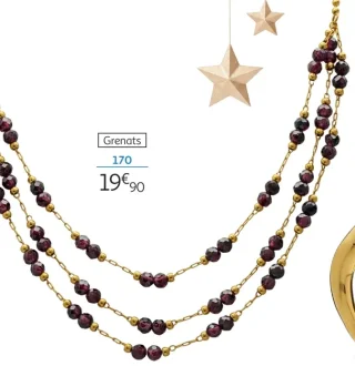 Collier acier doré et grenats 48 cm la VIE en OR