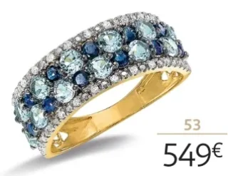 Bague en or 750 millièmes rhodié, saphirs, topazes bleues traitées et diamants La Vie en Or