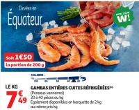 Gambas entières cuites réfrigérées