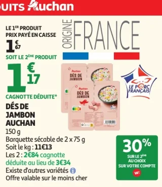 Dés de jambon Auchan