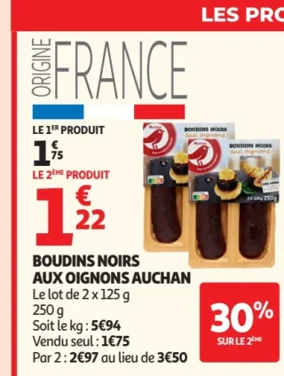 Boudins noirs aux oignons Auchan