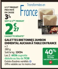 Galettes bretonnes jambon emmental Auchan À Table en France