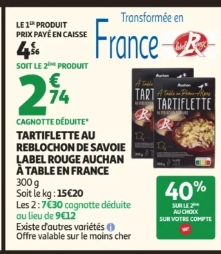 Tartiflette au reblochon de Savoie Label Rouge Auchan À Table en France