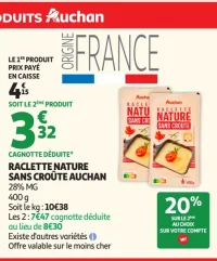 Raclette nature sans croûte Auchan