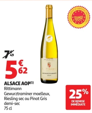 Alsace AOP Rittmann Gewurztraminer moelleux, Riesling sec ou Pinot Gris demi-sec