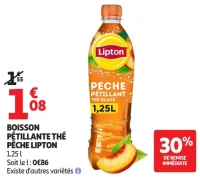 Boisson pétillante thé pêche Lipton