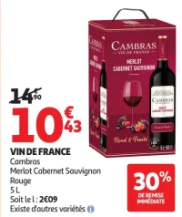 Vin de France Cambras Merlot Cabernet Sauvignon Rouge 5 L