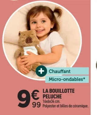 Bouillotte peluche chauffante 16x6x34 cm