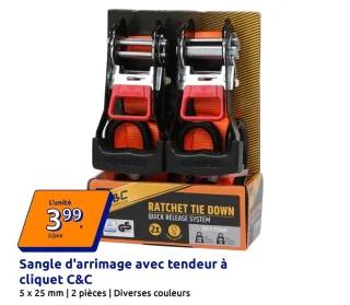 Sangle d'arrimage avec tendeur à cliquet C&C