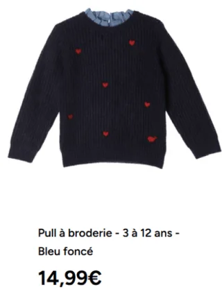Pull à broderie - 3 à 12 ans - Bleu foncé