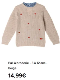 Pull à broderie - 3 à 12 ans - Beige