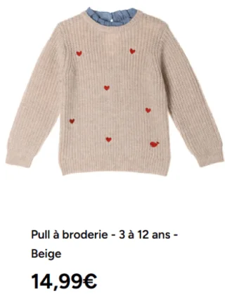Pull à broderie - 3 à 12 ans - Beige