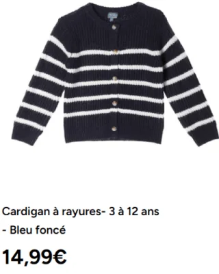 Cardigan à rayures- 3 à 12 ans - Bleu foncé