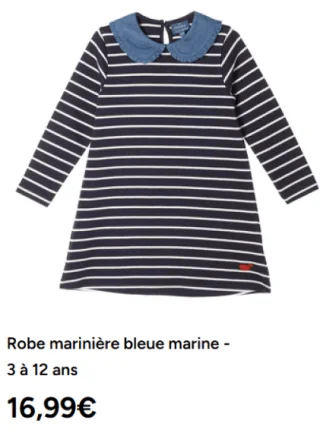 Robe marinière bleue marine - 3 à 12 ans