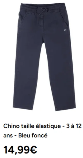 Chino taille élastique - 3 à 12 ans - Bleu foncé