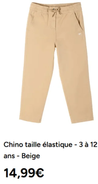 Chino taille élastique - 3 à 12 ans - Beige