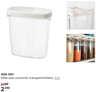 IKEA 365+ Boîte avec couvercle, transparent/blanc, 1.3 l