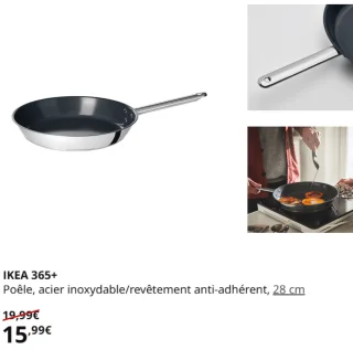 IKEA 365+ Poêle, acier inoxydable/revêtement anti-adhérent, 28 cm